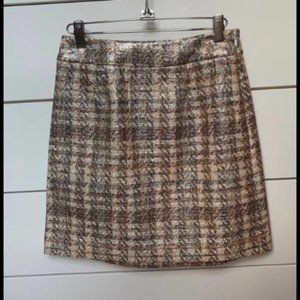 Kate Spade Sparkly Vinyl Coated Tweed Skirt 2 tan and cream